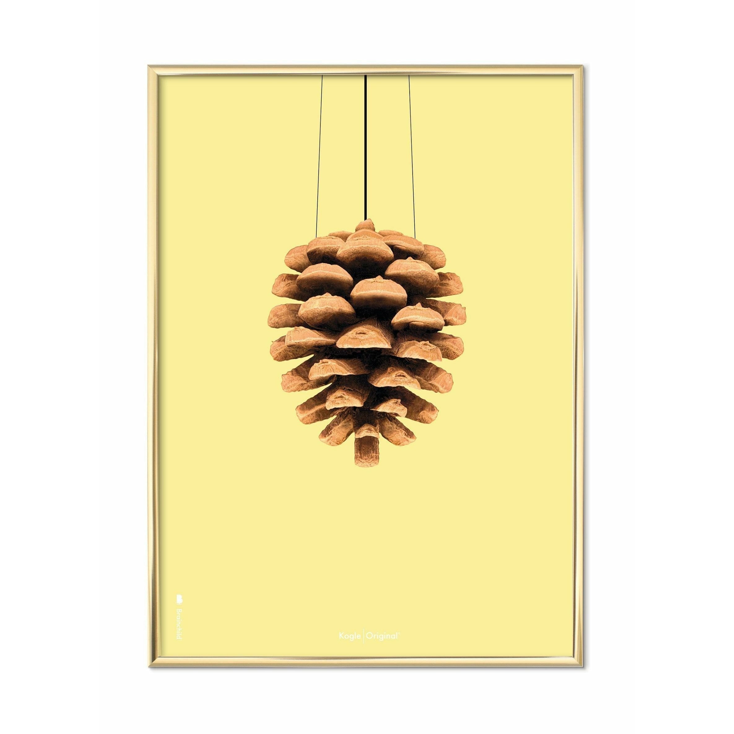 Brainchild Pine Cone Classic Poster, Brass Frame 30x40 Cm, Yellow Background