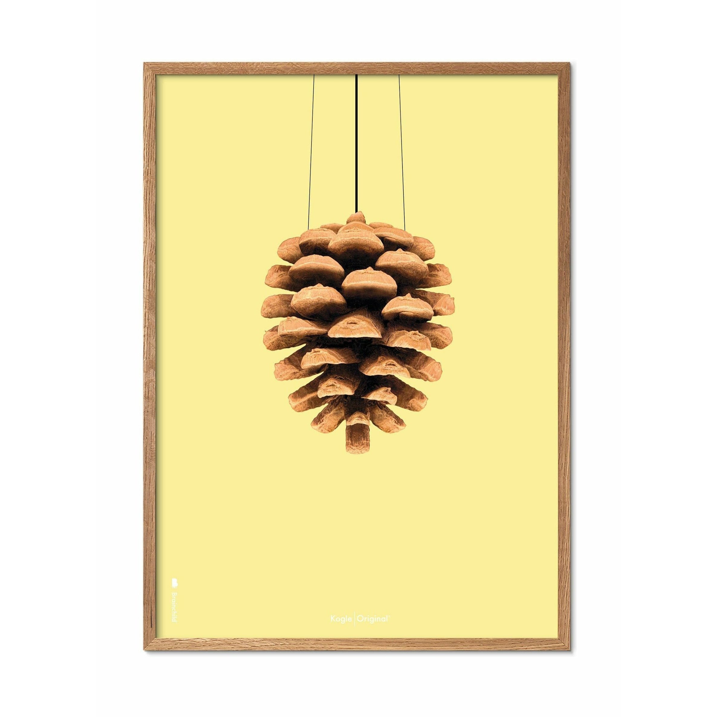 Brainchild Pine Cone Classic Poster, Frame Made Of Light Wood A5, Yellow Background