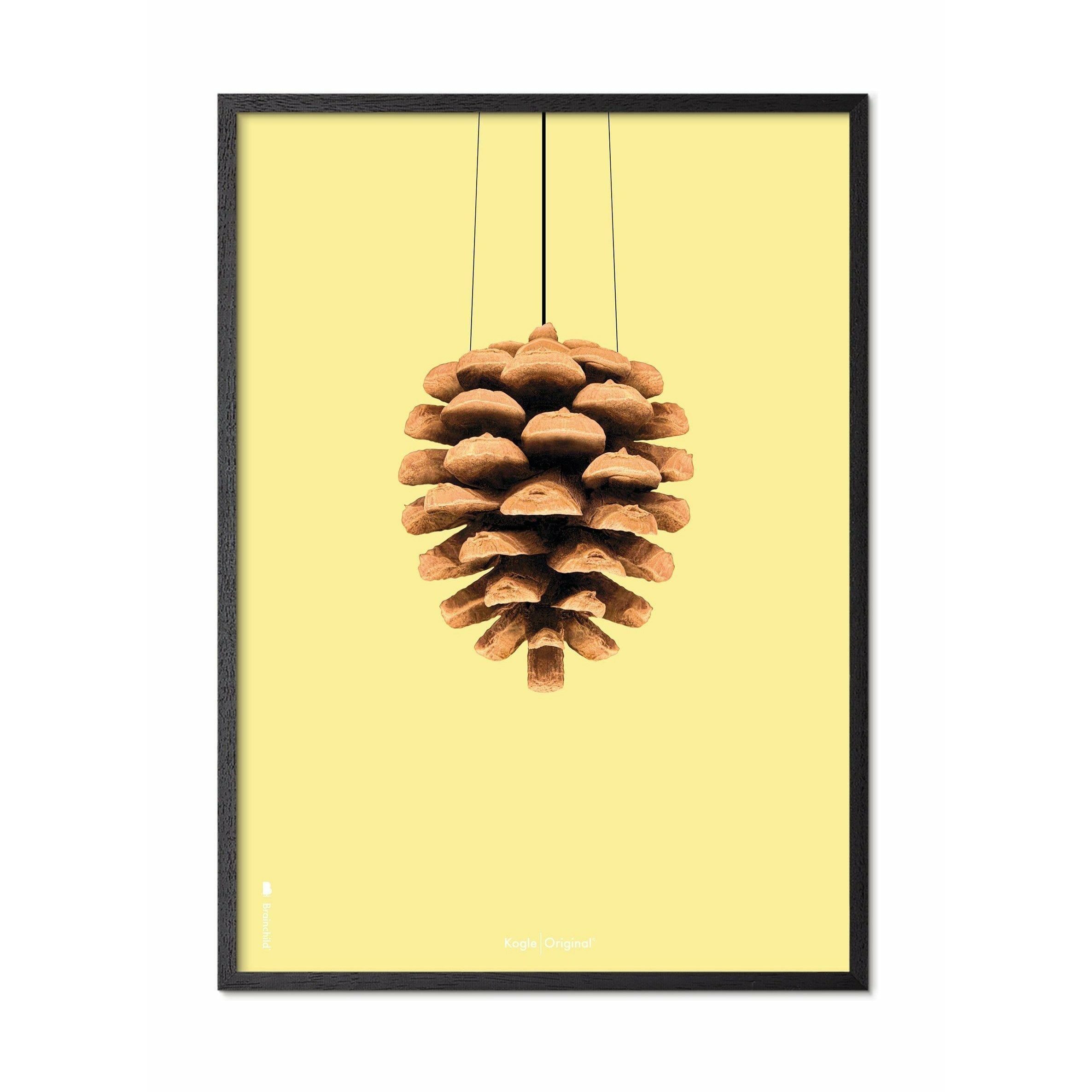 Brainchild Pine Cone Classic Poster, Frame In Black Lacquered Wood 30x40 Cm, Yellow Background