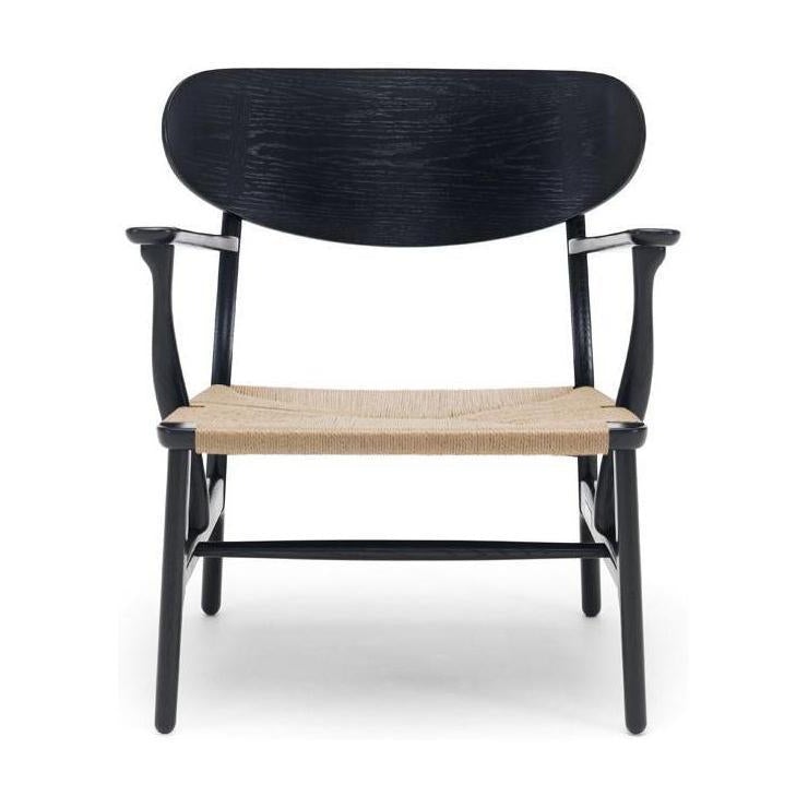 Carl Hansen Ch22 Lounge Chair, Black Oak/Natural Wicker