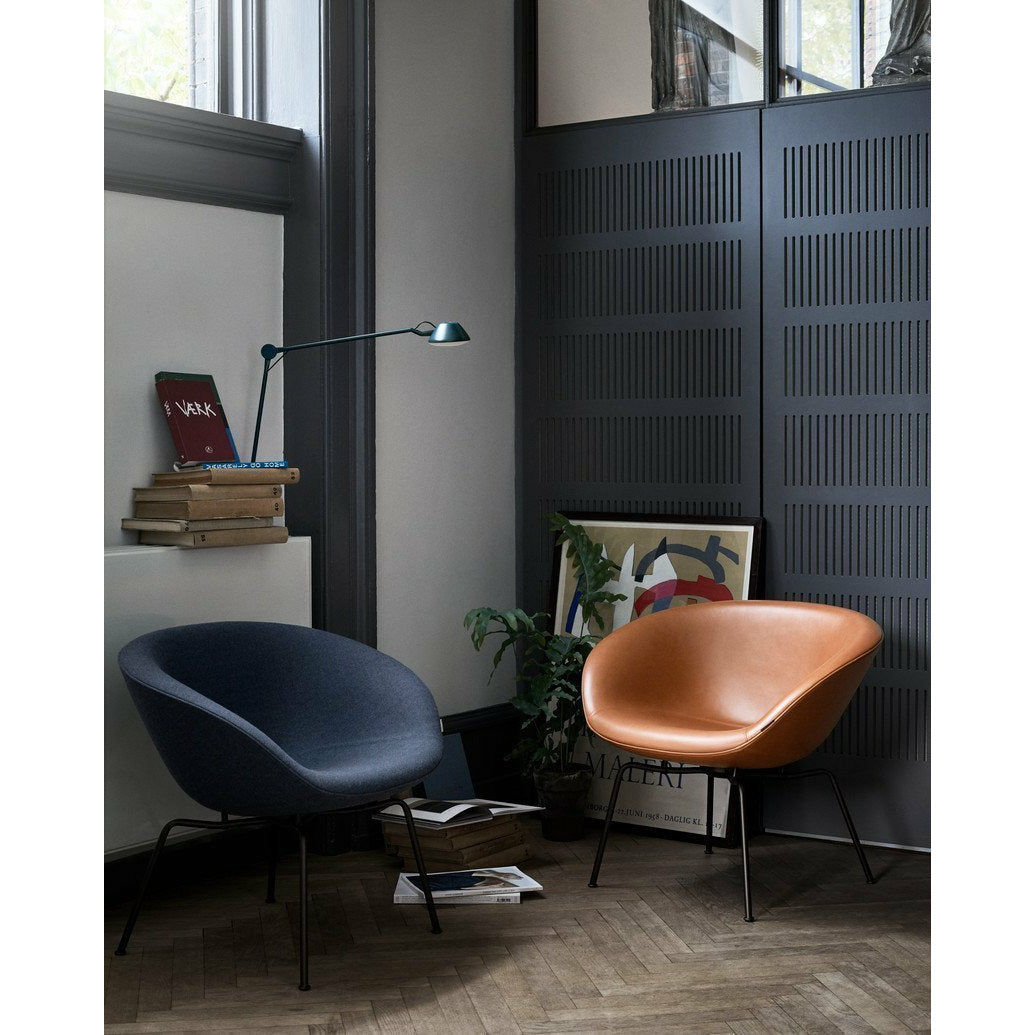 Fritz Hansen Aj Pot Lounge Chair Chromed Frame Leather, Walnut Grace Leather