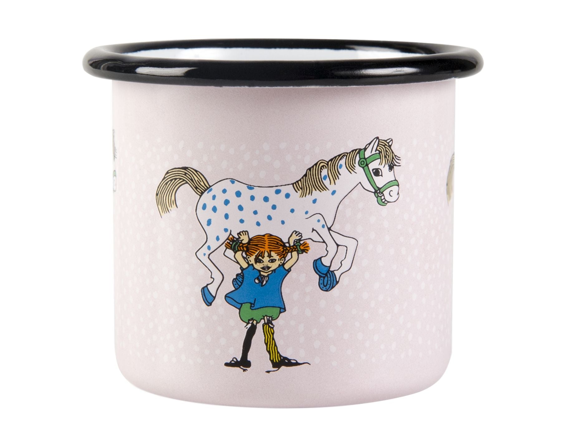 Muurla Pippi Longstocking Enamel Mug, Pippi And The Horse, Pink