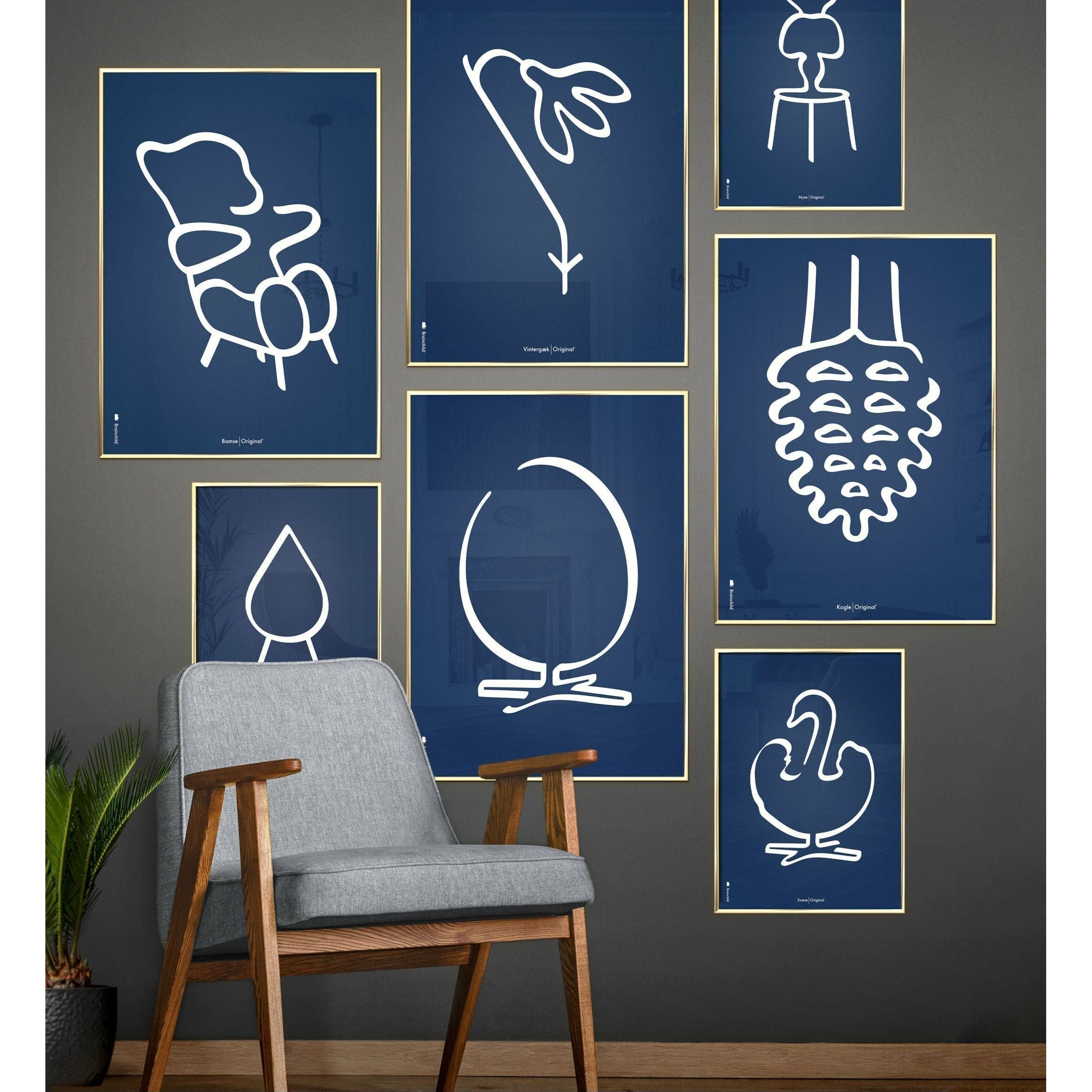 [product_category]-Brainchild Snowdrop Line Poster, Frame In Black Lacquered Wood 50x70 Cm, Blue Background-Brainchild-B-61003-C-BRA-4