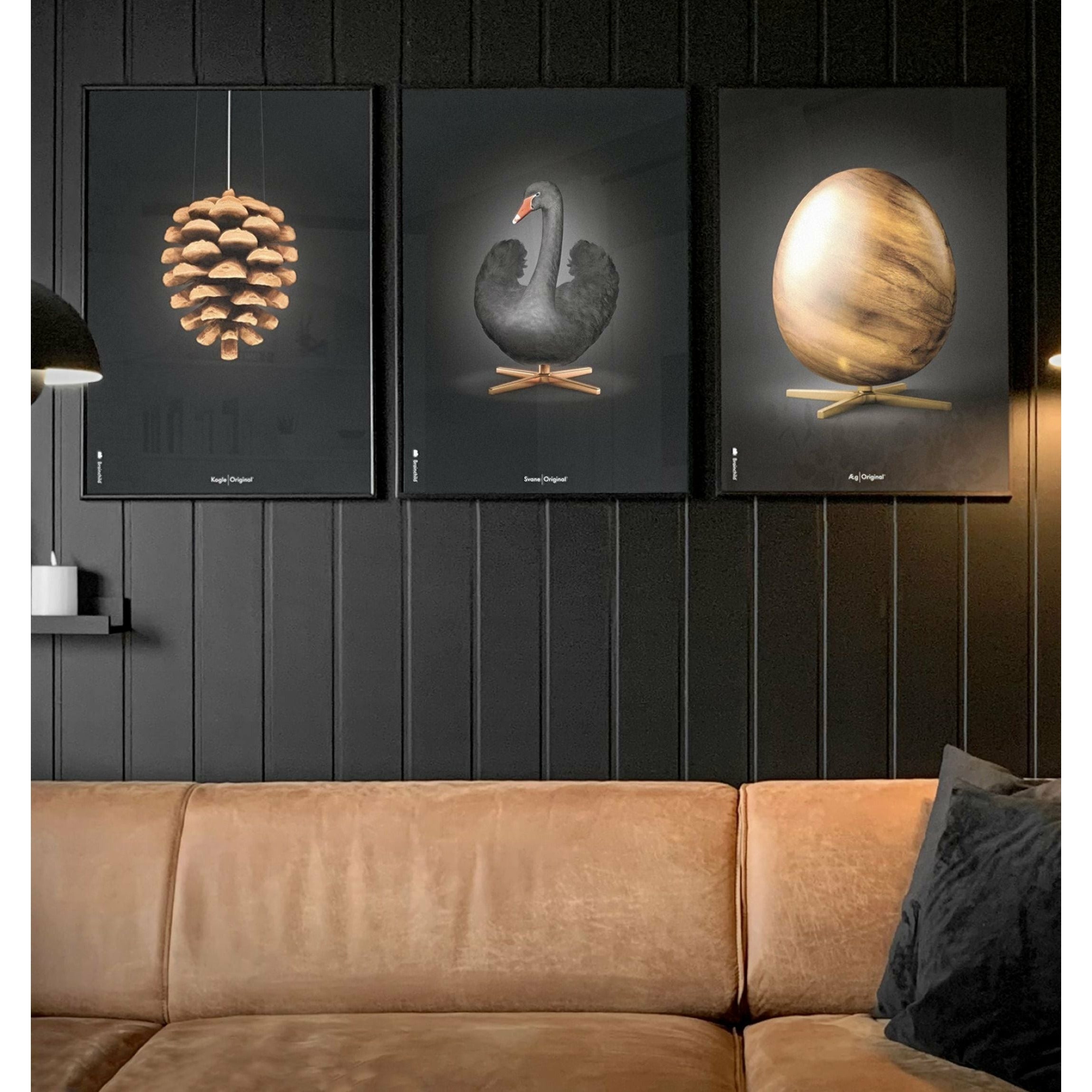 [product_category]-Brainchild Swan Classic Poster, Brass Frame 50 X70 Cm, Black/Black Background-Brainchild-31003-D-BRA-10