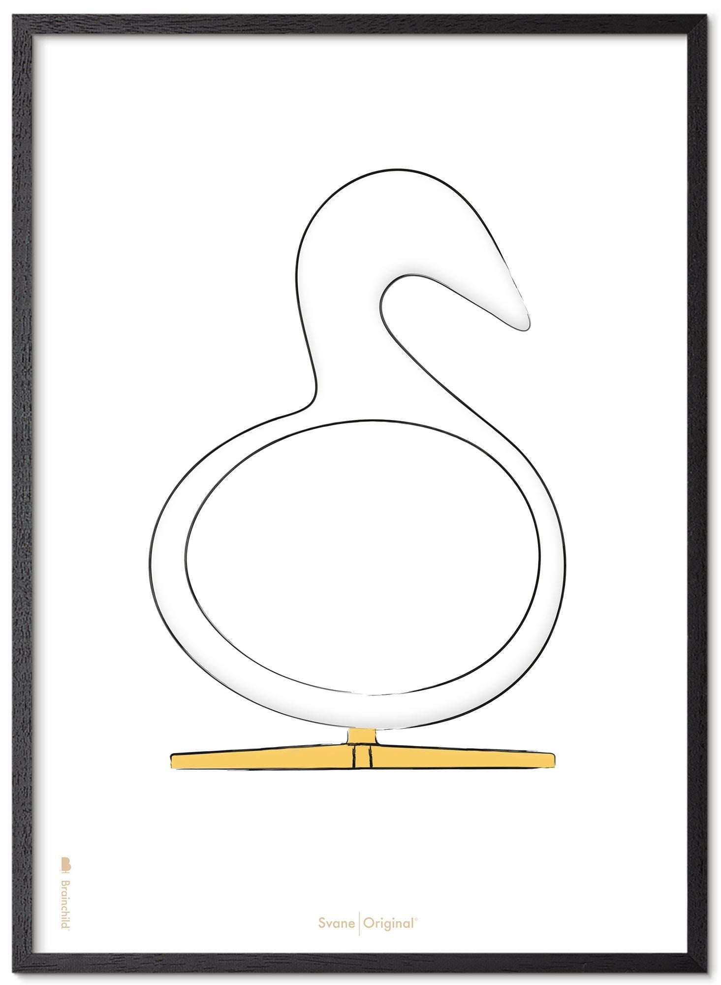 [product_category]-Brainchild Swan Design Sketch Poster Frame Made Of Black Lacquered Wood 30x40 Cm, White Background-Brainchild-S-21002-C-BRA-1