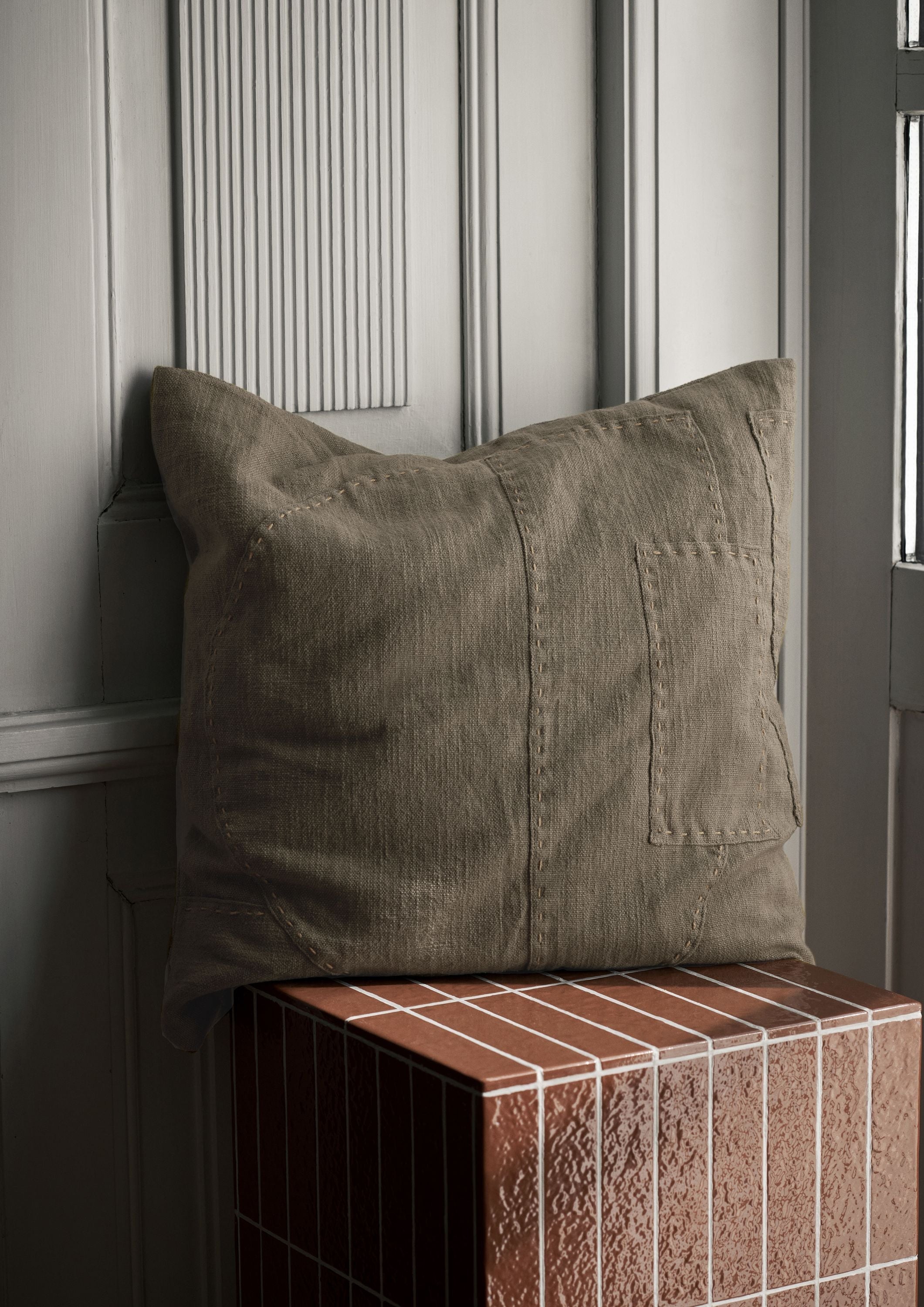 Ferm Living Darn Cushion, Dark Taupe