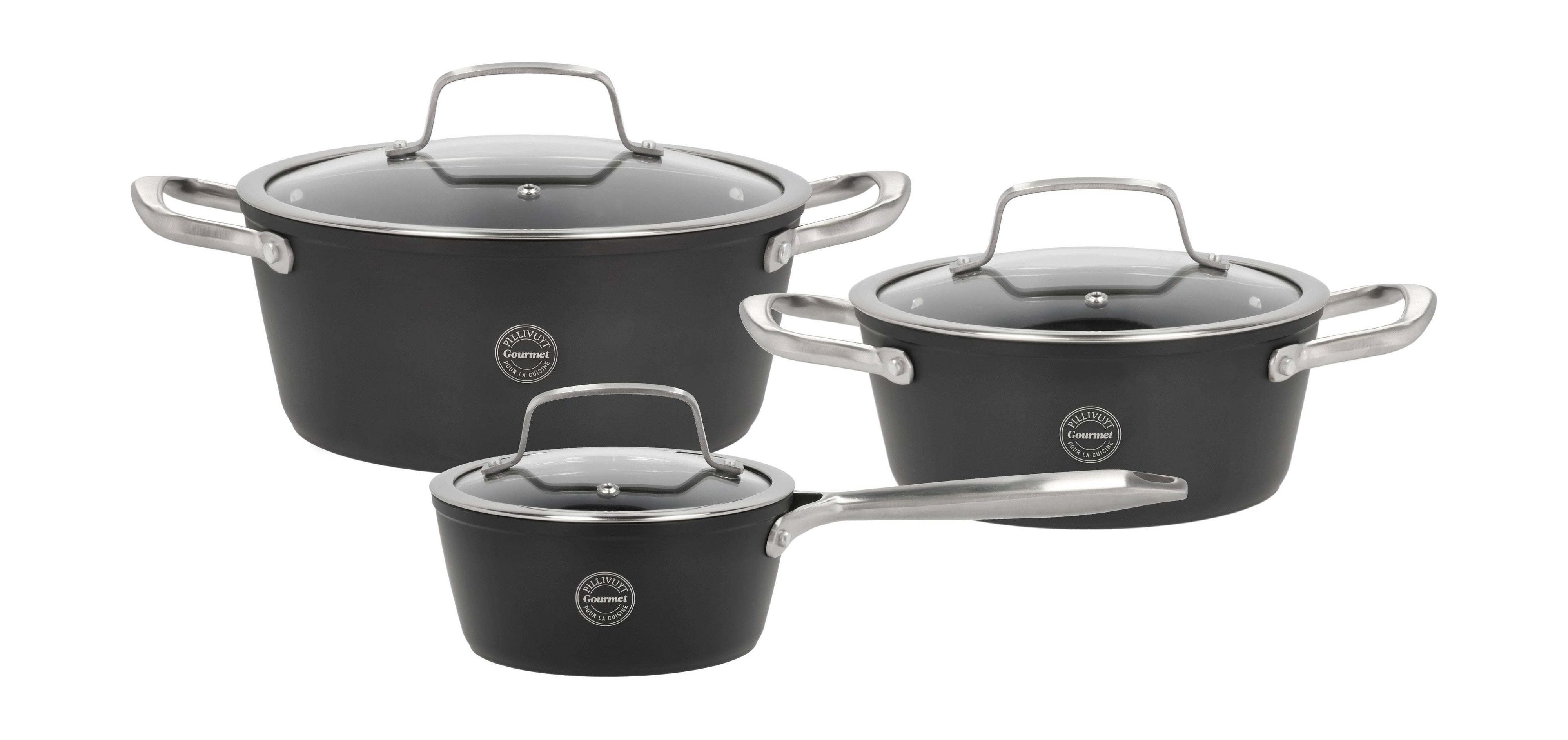 Pillivuyt Gourmet Travo Cookware Set With Glass Lid 6 Parts Black