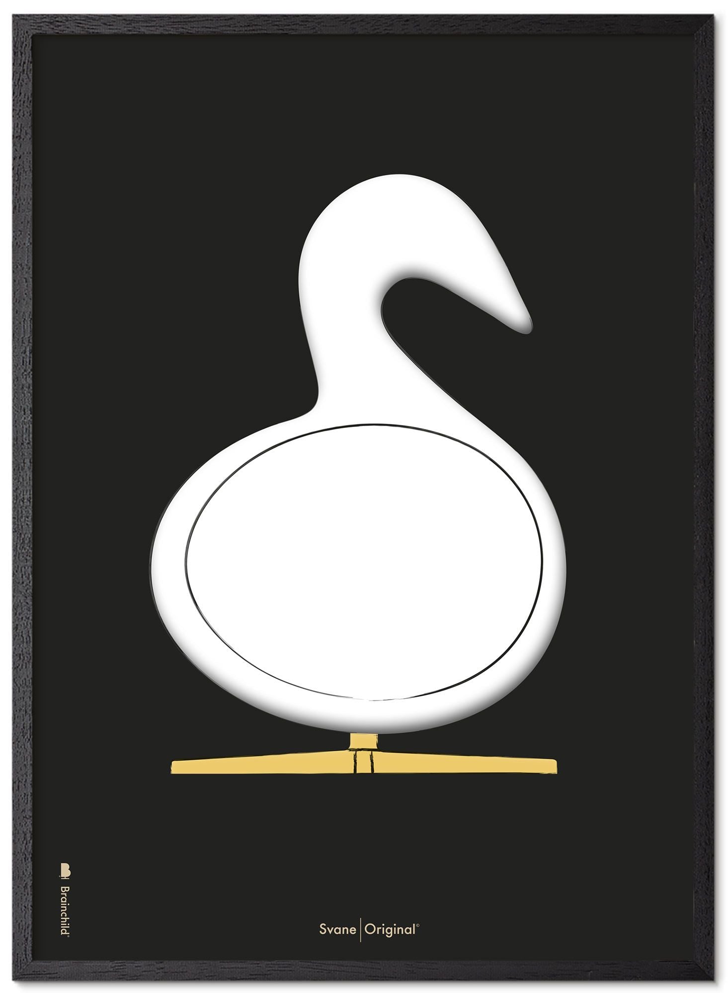 Brainchild Swan Design Sketch Poster Frame Made Of Black Lacquered Wood A5, Black Background