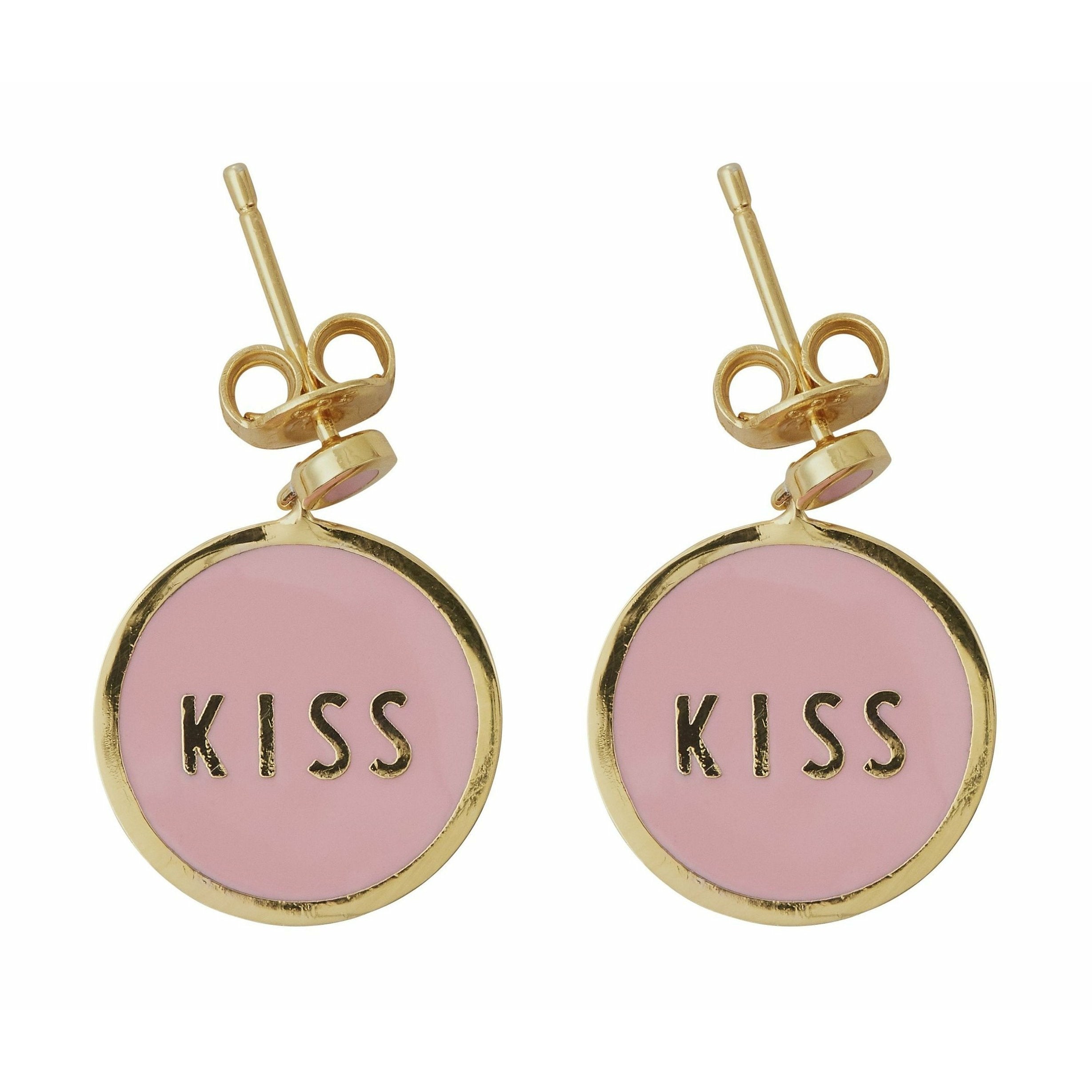 Design Letters Candy Disc Earring's Kiss Brass Gold Platted, Pink