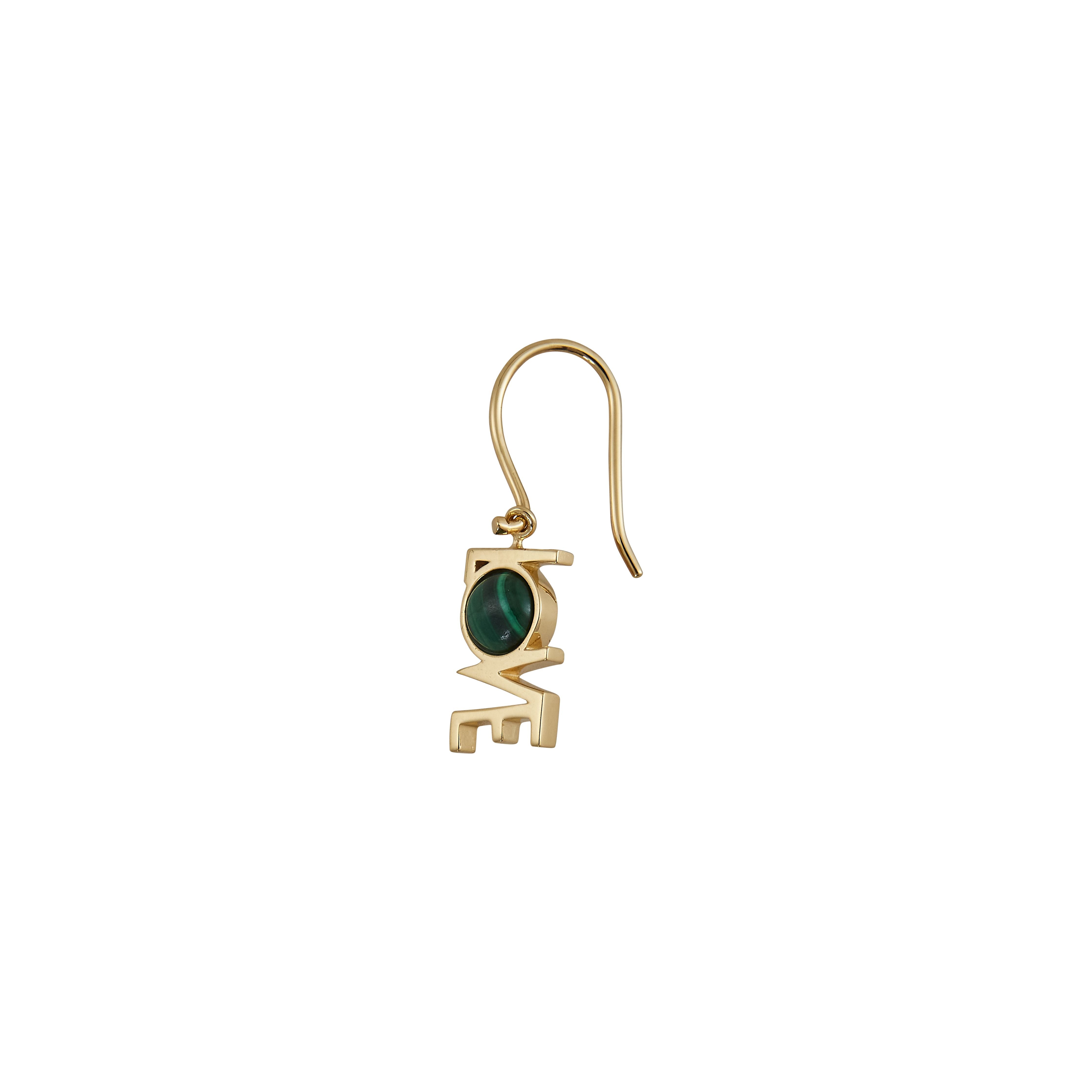 Design Letters Great Love Earrings 1 P Cs 18k Gold Plated, Malachite Green