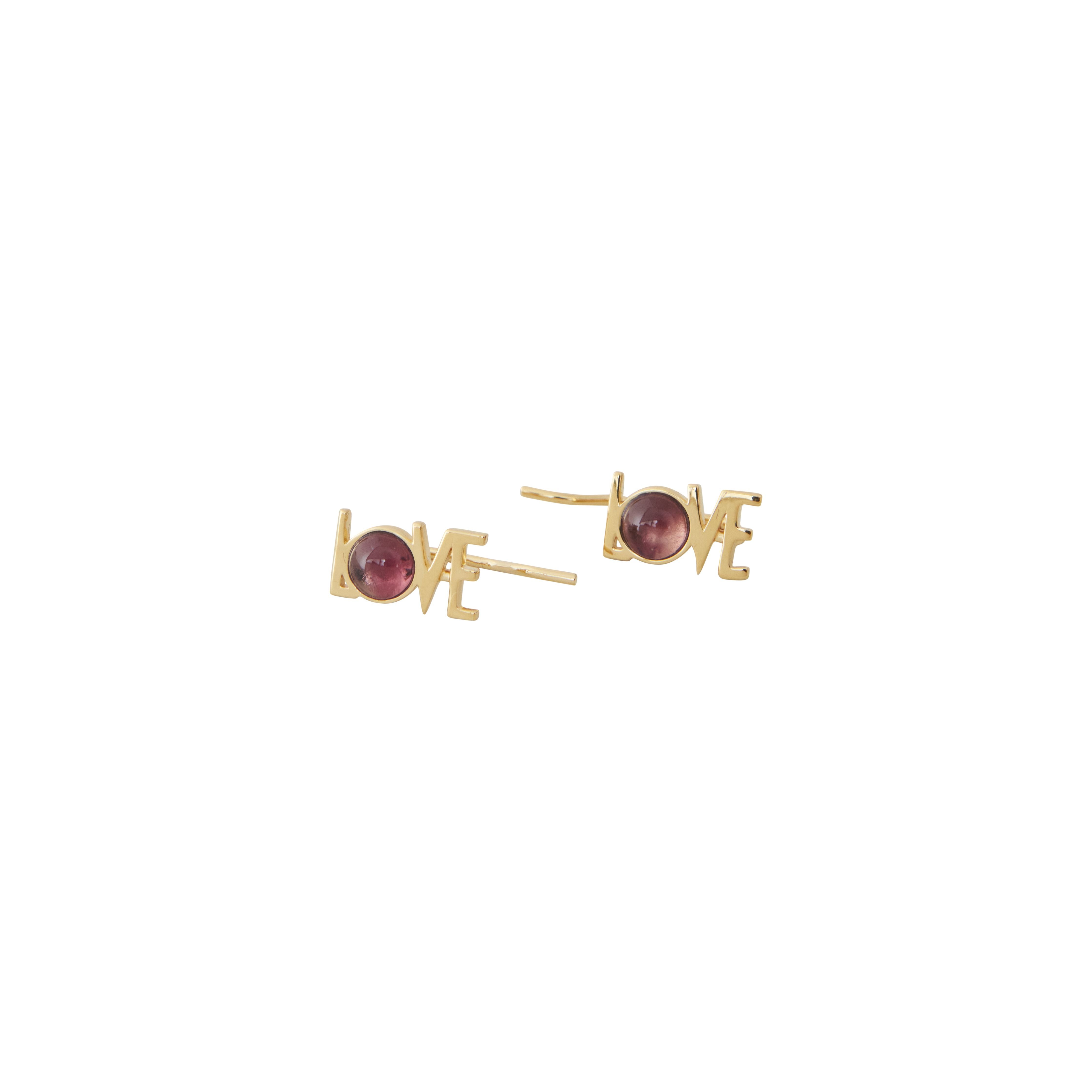 Design Letters Great Love Earrings Set Of 2 18k Gold Plated, Amethyst Violet