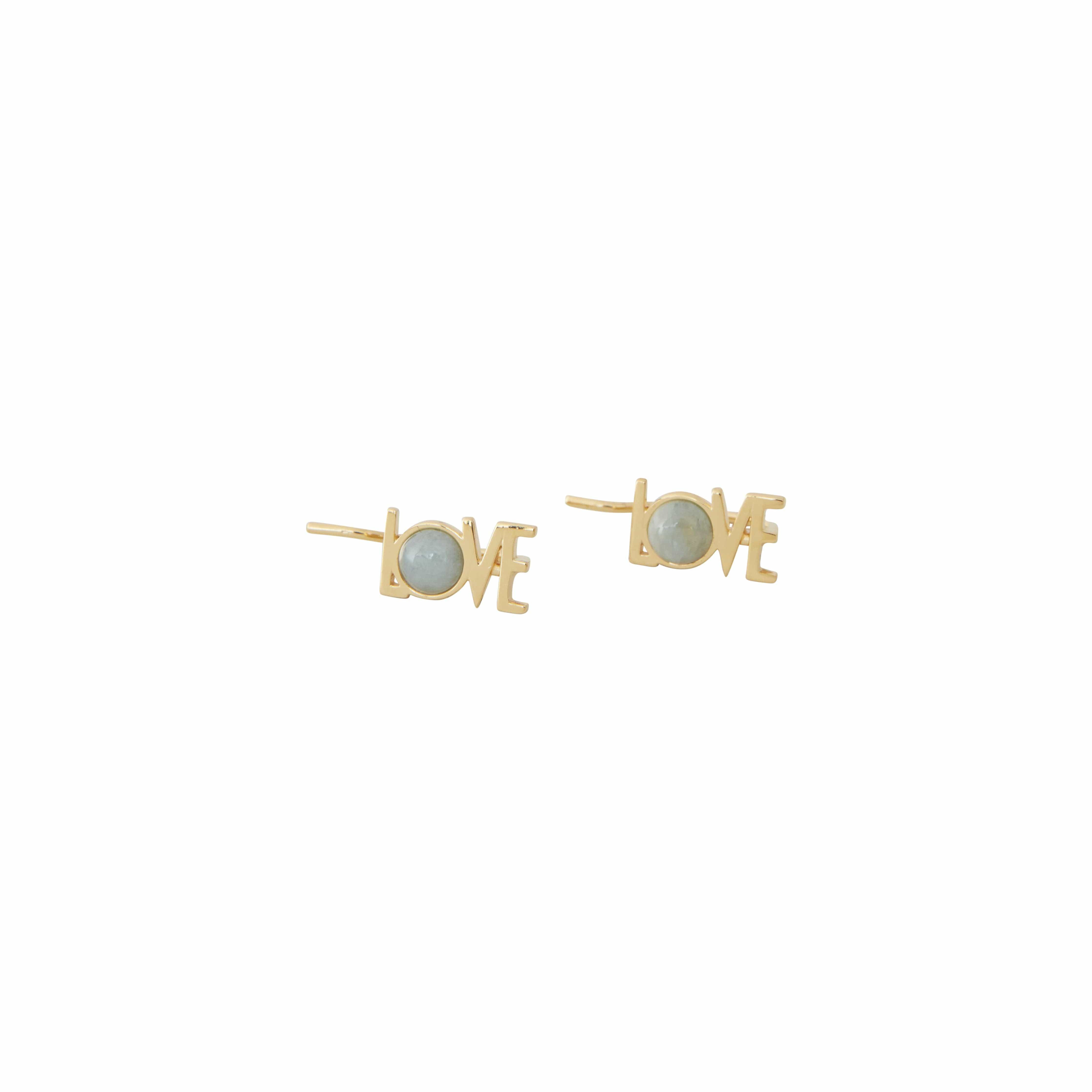 Design Letters Great Love Earrings Set Of 2 18k Gold Plated, Aquamarine Blue