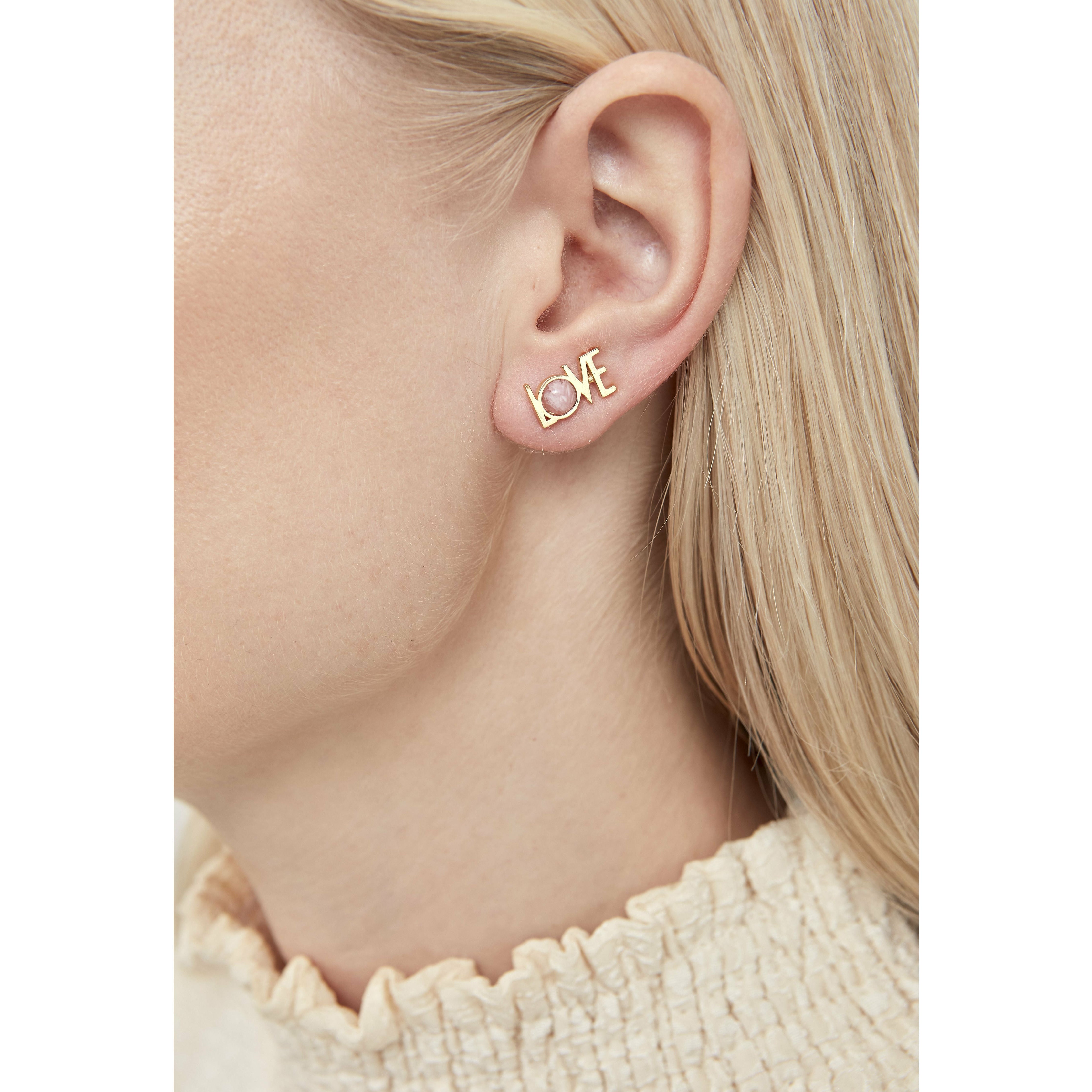 Design Letters Great Love Earrings Set Of 2 18k Gold Plated, Red Chrosite