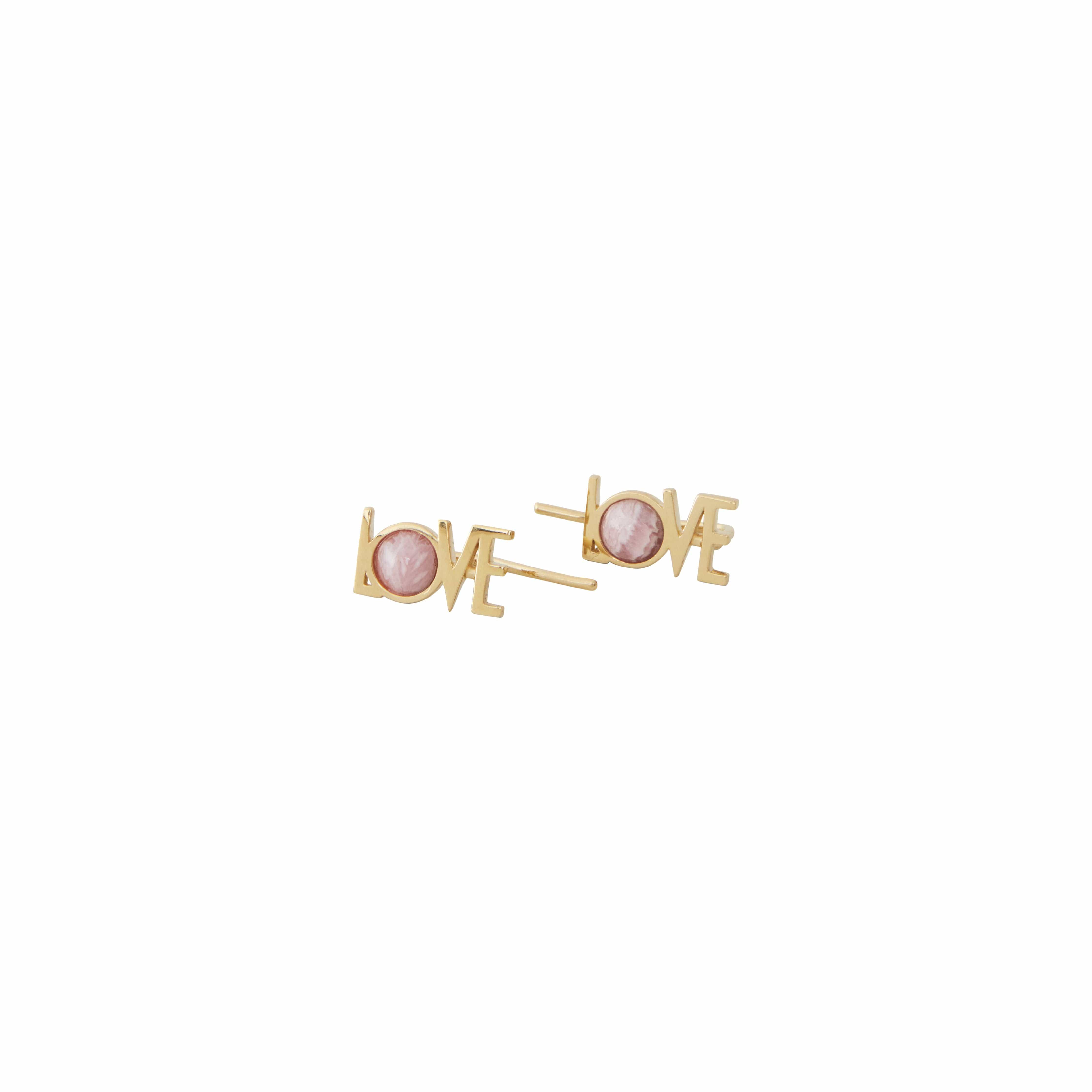 Design Letters Great Love Earrings Set Of 2 18k Gold Plated, Red Chrosite