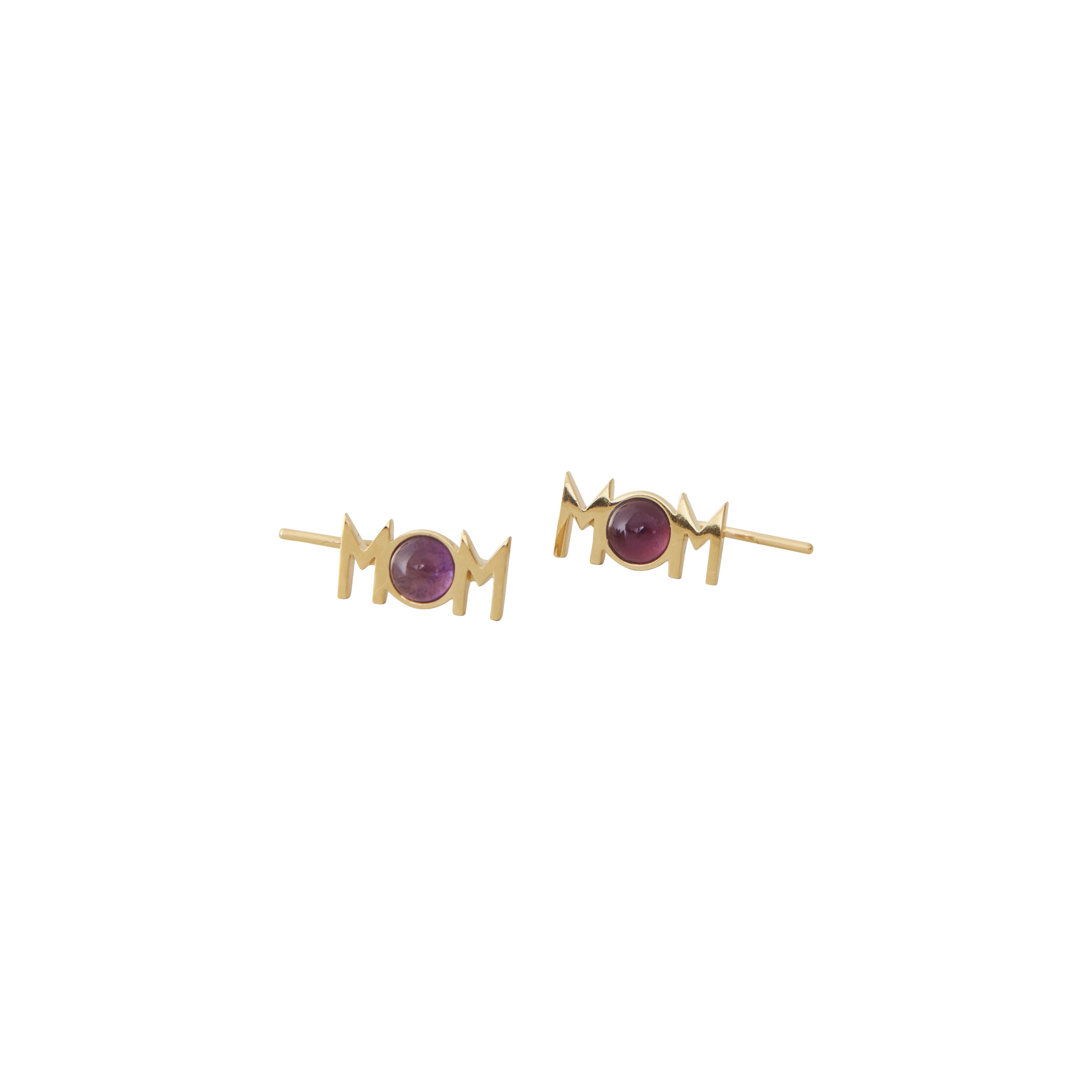 Design Letters Great Mom Earrings Set Of 2 18k Gold Plated, Amethyst Violet