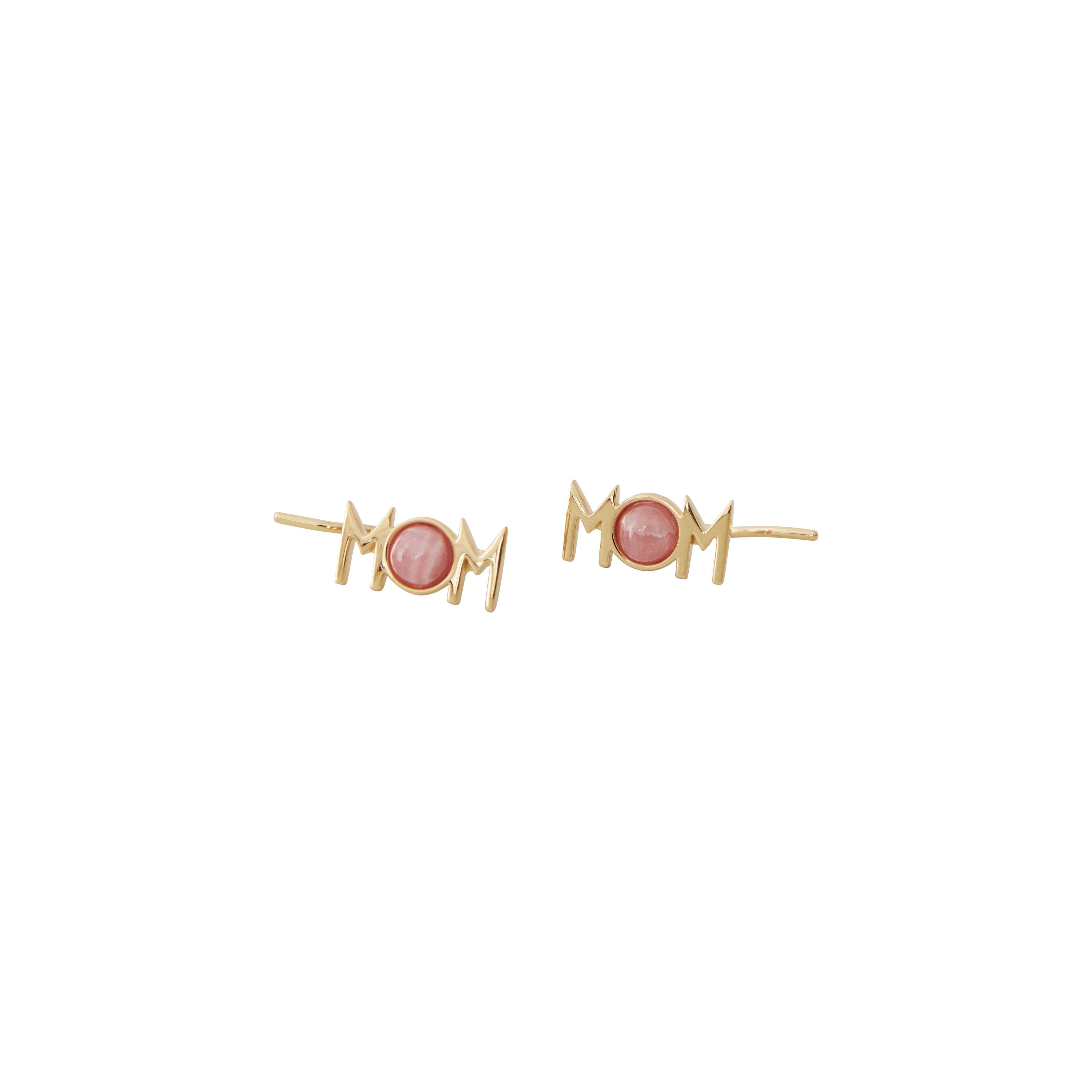 Design Letters Great Mom Earrings Set Of 2 18k Gold Plated, Red Chrosite