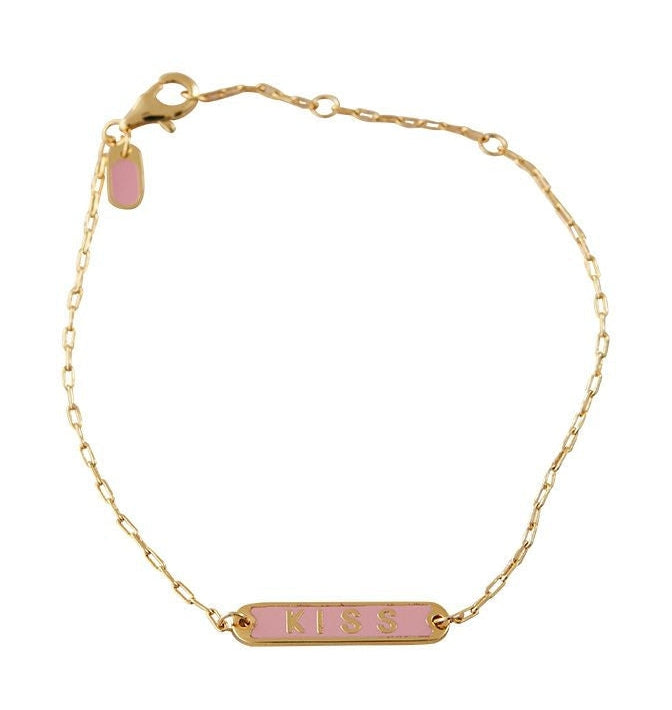 Design Letters Word Candy Bangle Kiss Brass Gold Platted, Pink