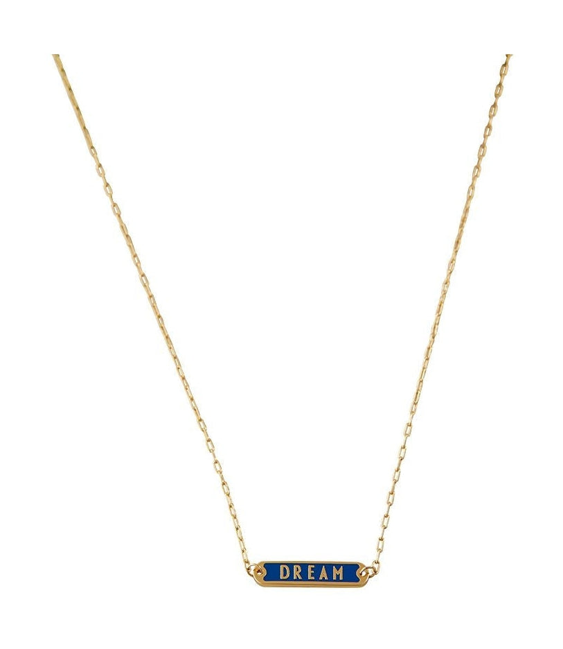 Design Letters Word Candy Necklace Dream Brass Gold Plated, Cobalt Blue