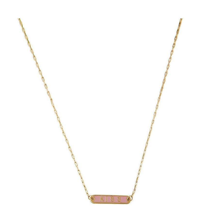 Design Letters Word Candy Necklace Kiss Brass Gold Platted, Pink