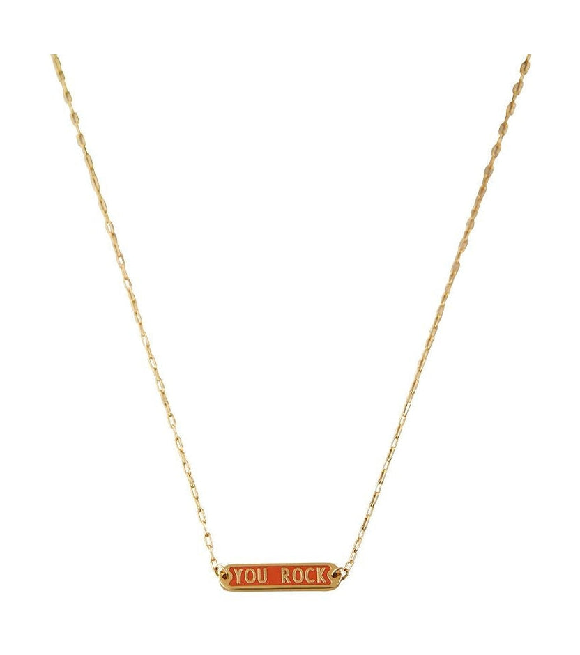 Design Letters Word Candy Necklace You Rock Brass Gold Plated, Orange