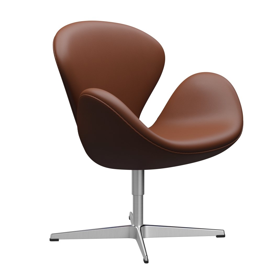 Fritz Hansen Swan Lounge Chair, Satin Brushed Aluminium/Aura Cognac
