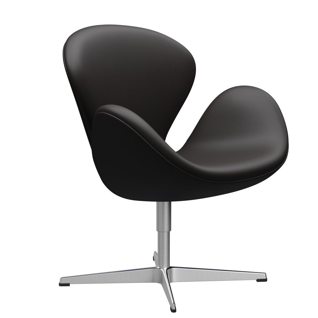 Fritz Hansen Swan Lounge Chair, Satin Brushed Aluminium/Aura Black Brown