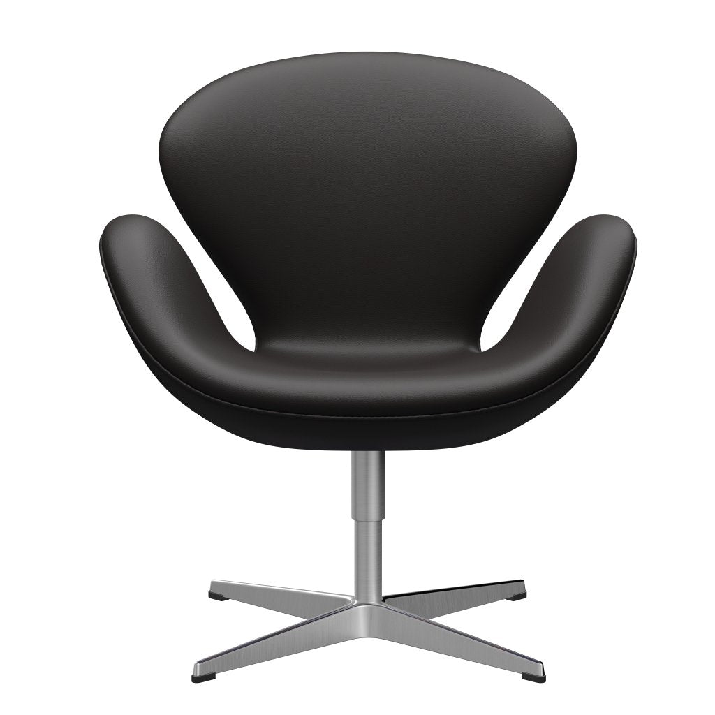 Fritz Hansen Swan Lounge Chair, Satin Brushed Aluminium/Aura Black Brown