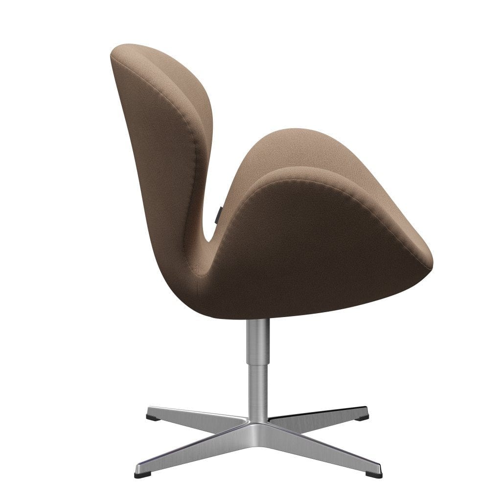 Fritz Hansen Swan Lounge Chair, Satin Brushed Aluminium/Capture Sand/Brown