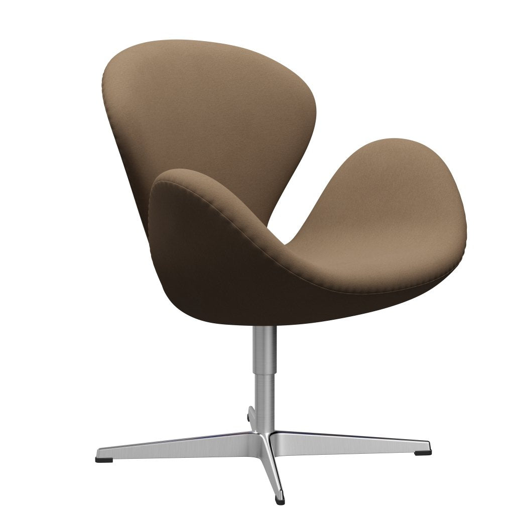 Fritz Hansen Swan Lounge Chair, Satin Brushed Aluminium/Comfort Beige/Brown