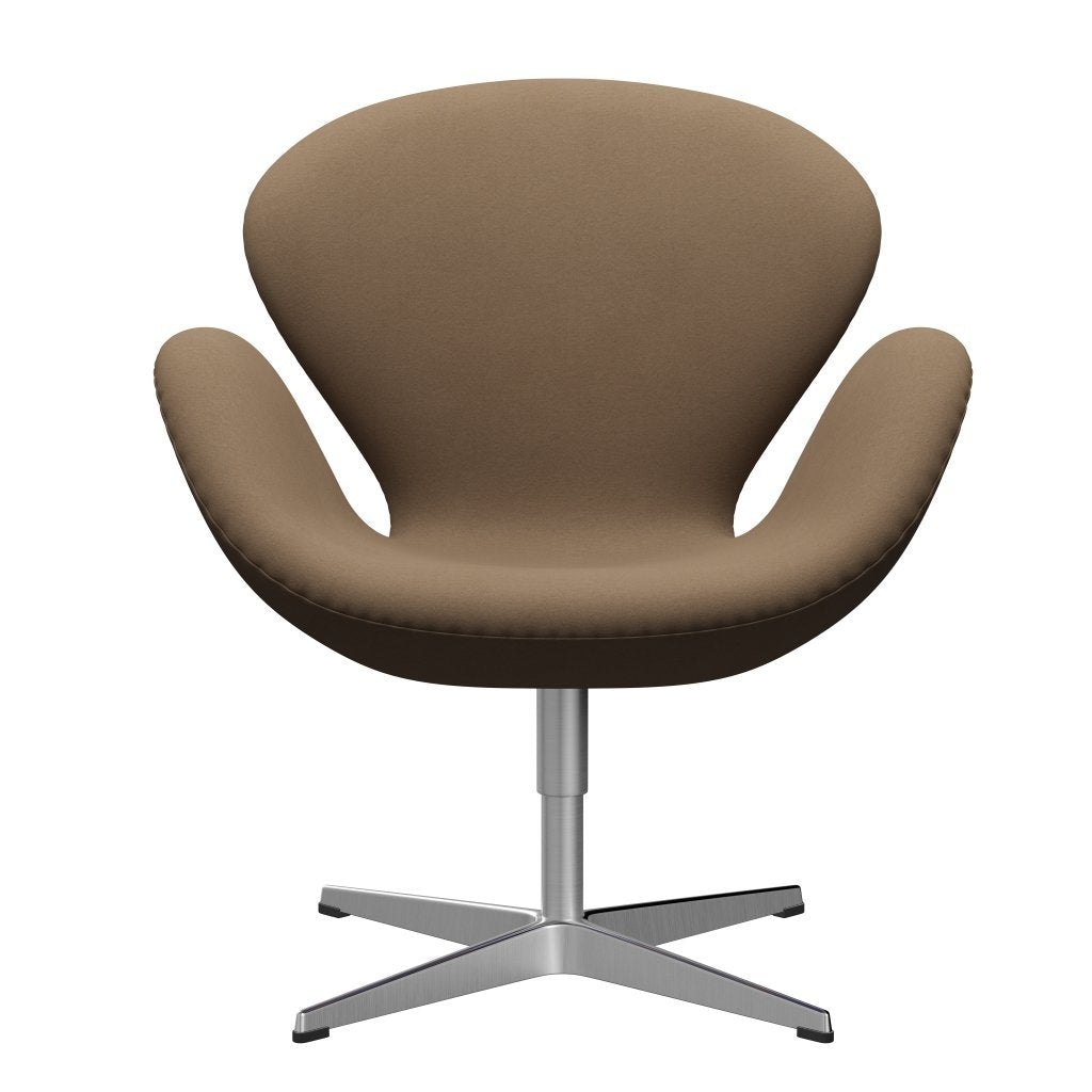 Fritz Hansen Swan Lounge Chair, Satin Brushed Aluminium/Comfort Beige/Brown
