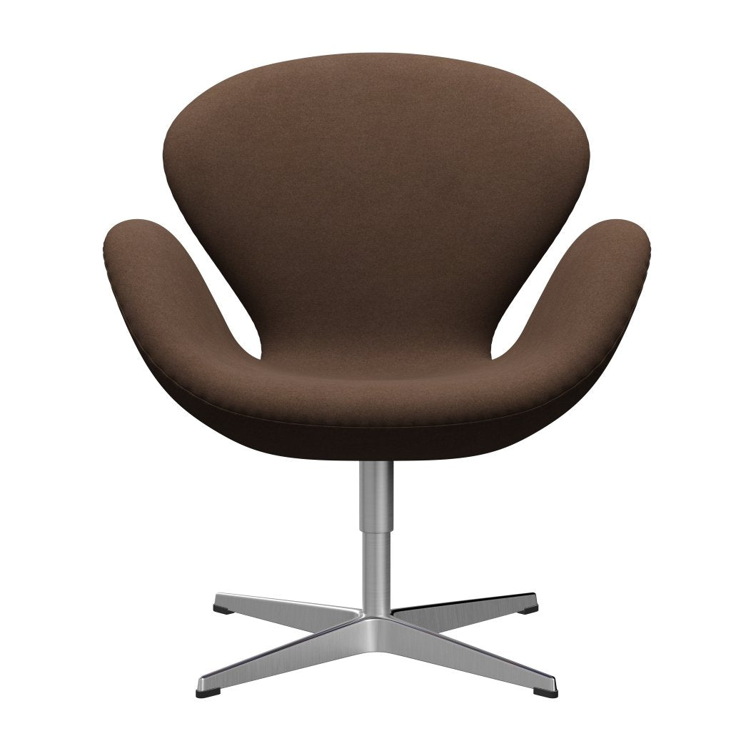 Fritz Hansen Swan Lounge Chair, Satin Brushed Aluminium/Divina Dark Brown (356)