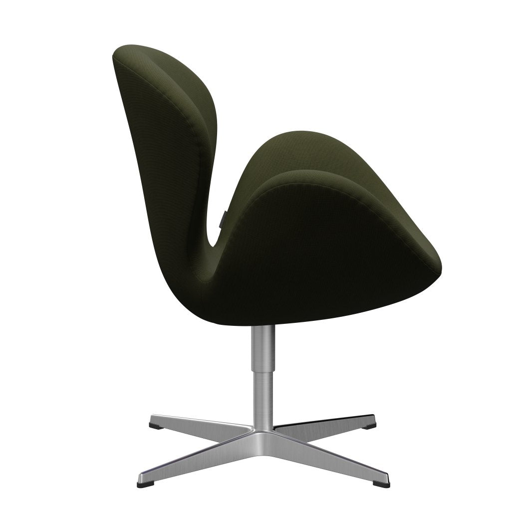 Fritz Hansen Swan Lounge Chair, Satin Brushed Aluminium/Fame Dark Brown Green