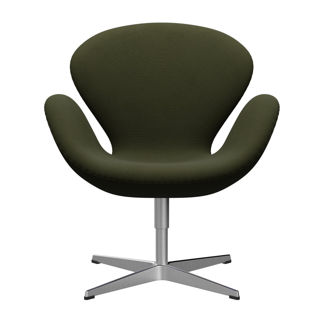 Fritz Hansen Swan Lounge Chair, Satin Brushed Aluminium/Fame Dark Brown Green