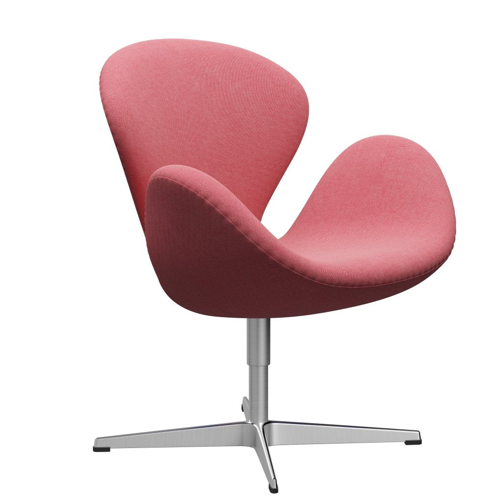 Fritz Hansen Swan Lounge Chair, Satin Brushed Aluminium/Rime Light Red/White