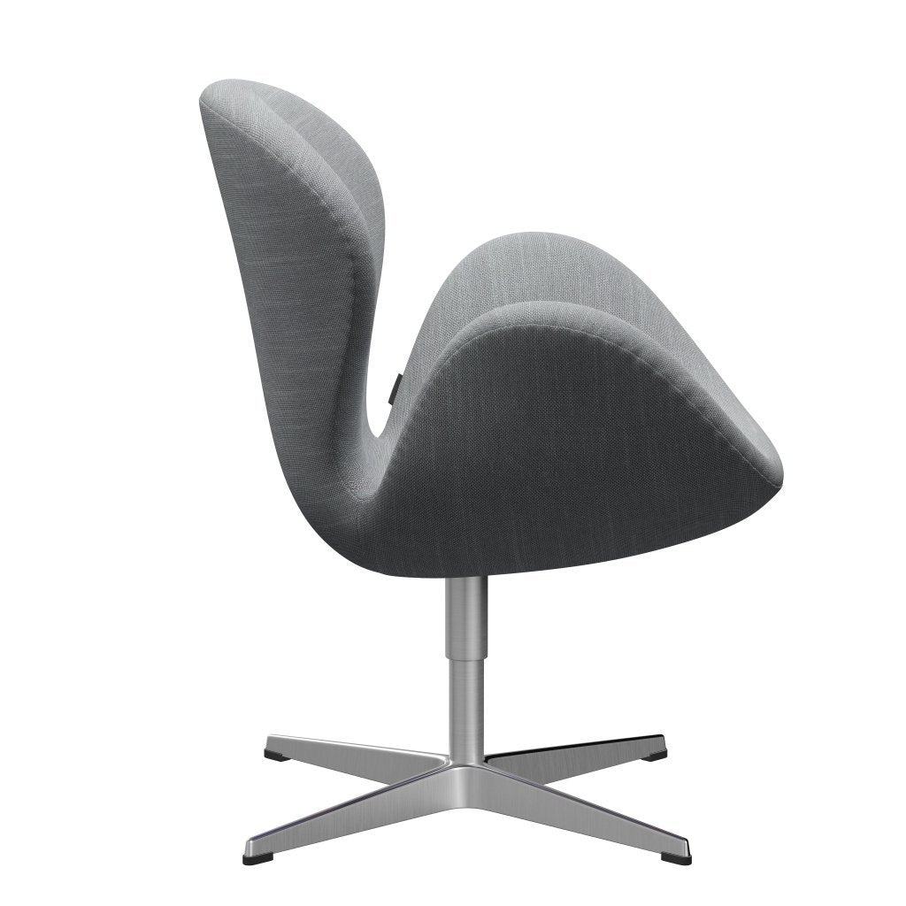 Fritz Hansen Swan Lounge Chair, Satin Brushed Aluminium/Sunniva Light Grey/Light Blue
