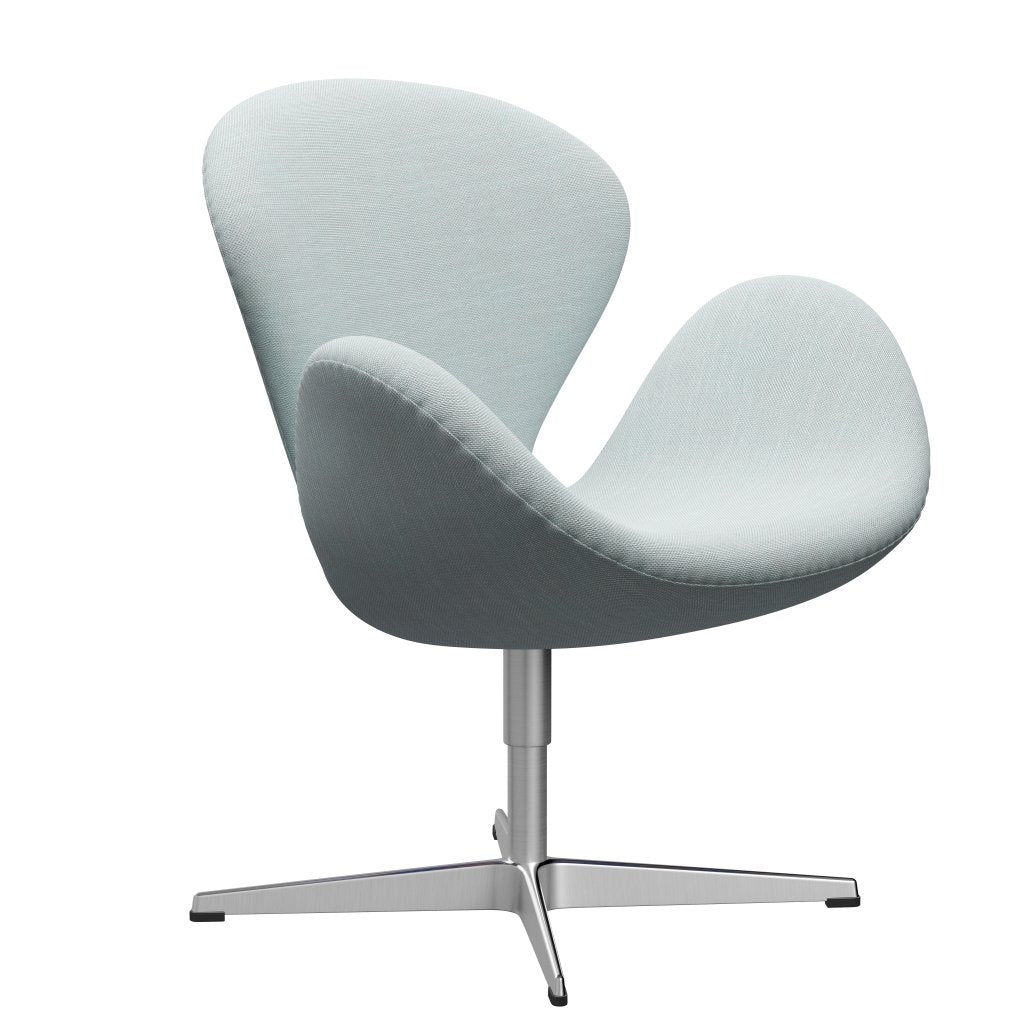 Fritz Hansen Swan Lounge Chair, Satin Brushed Aluminium/Sunniva White/Light Blue
