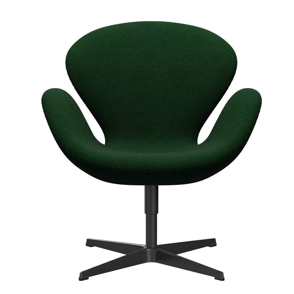 Fritz Hansen Swan Lounge Chair, Black Lacquered/Divina Melange Forest Green