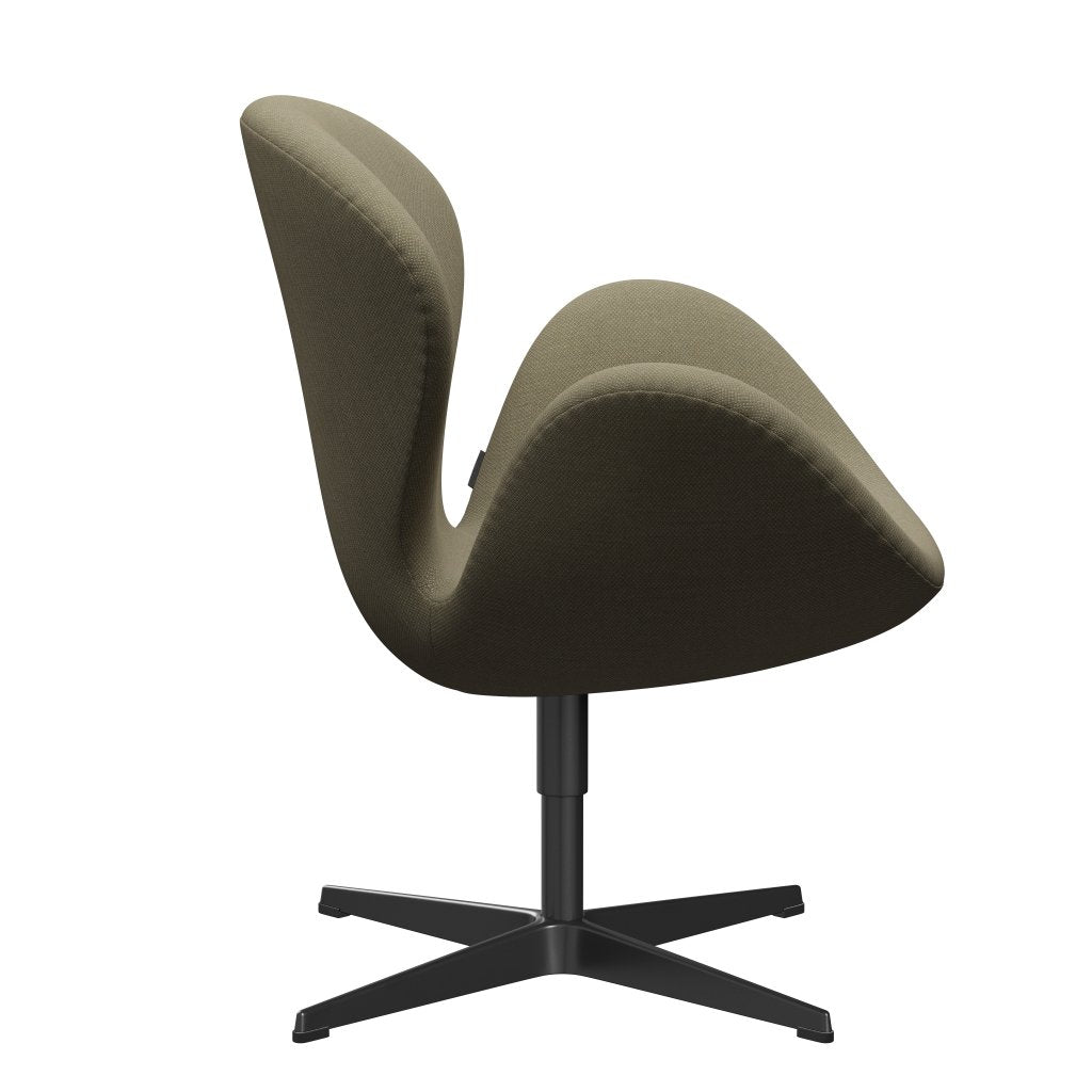 Fritz Hansen Swan Lounge Chair, Black Lacquered/Fiord Olive Green/Stone
