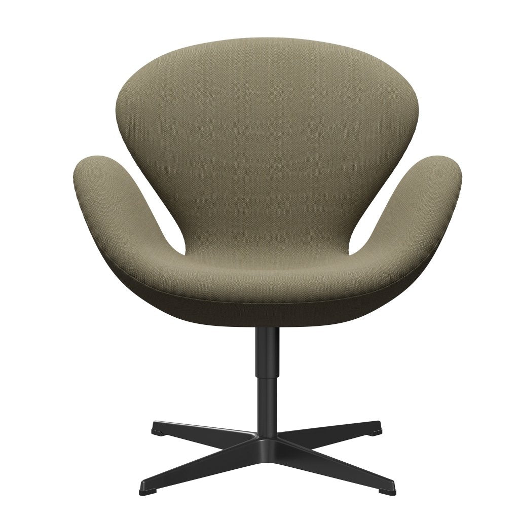 Fritz Hansen Swan Lounge Chair, Black Lacquered/Fiord Olive Green/Stone