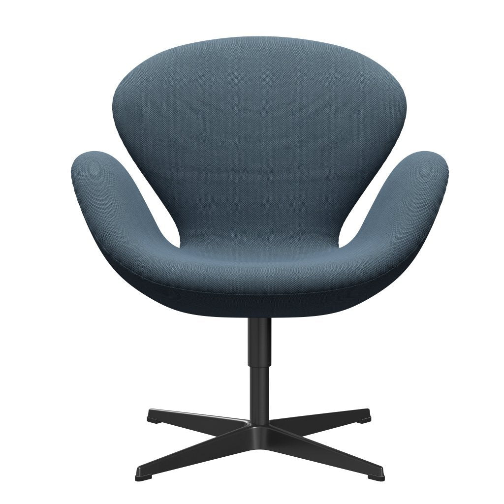 Fritz Hansen Swan Lounge Chair, Black Lacquered/Fiord Stone Blue