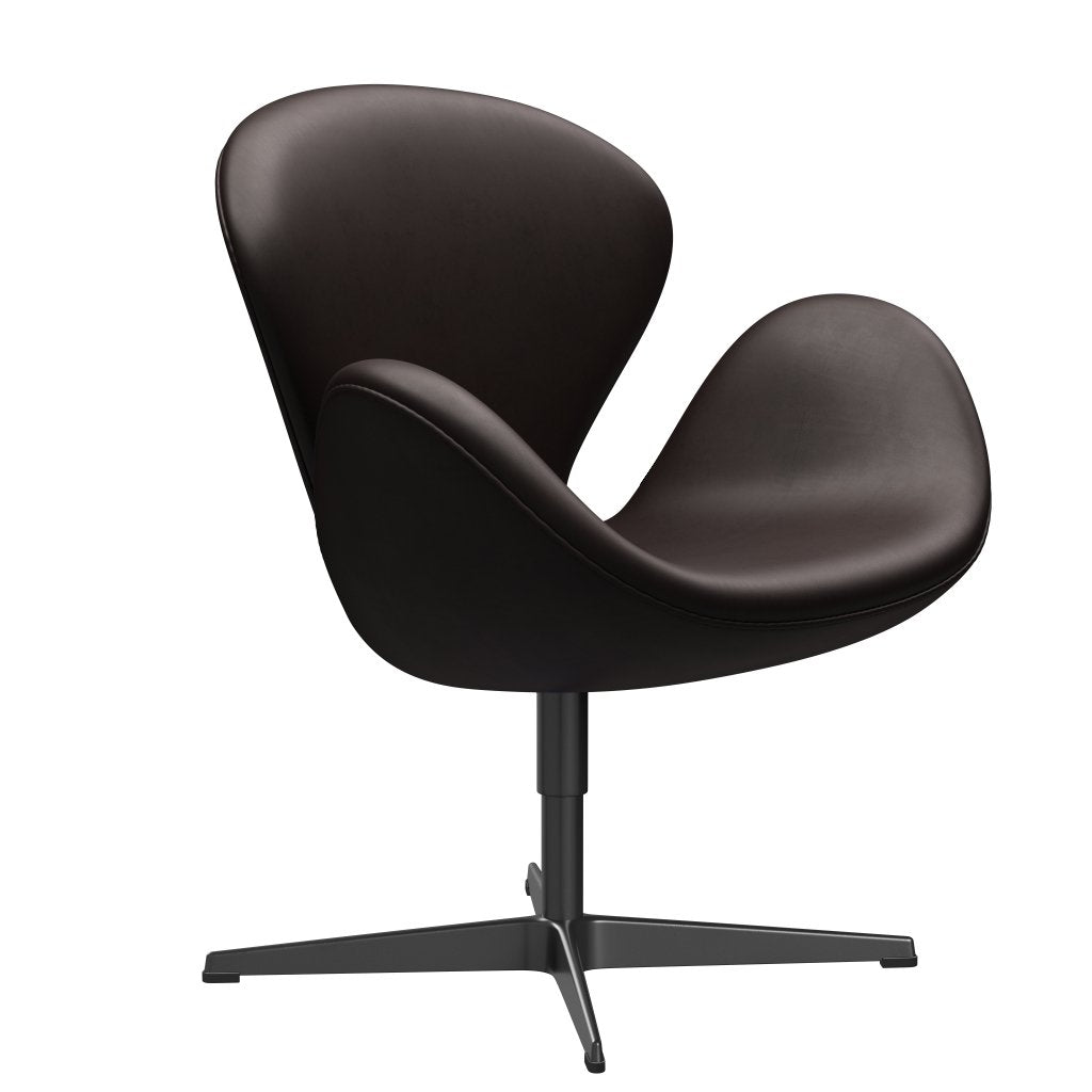 Fritz Hansen Swan Lounge Chair, Black Lacquered/Grace Dark Brown