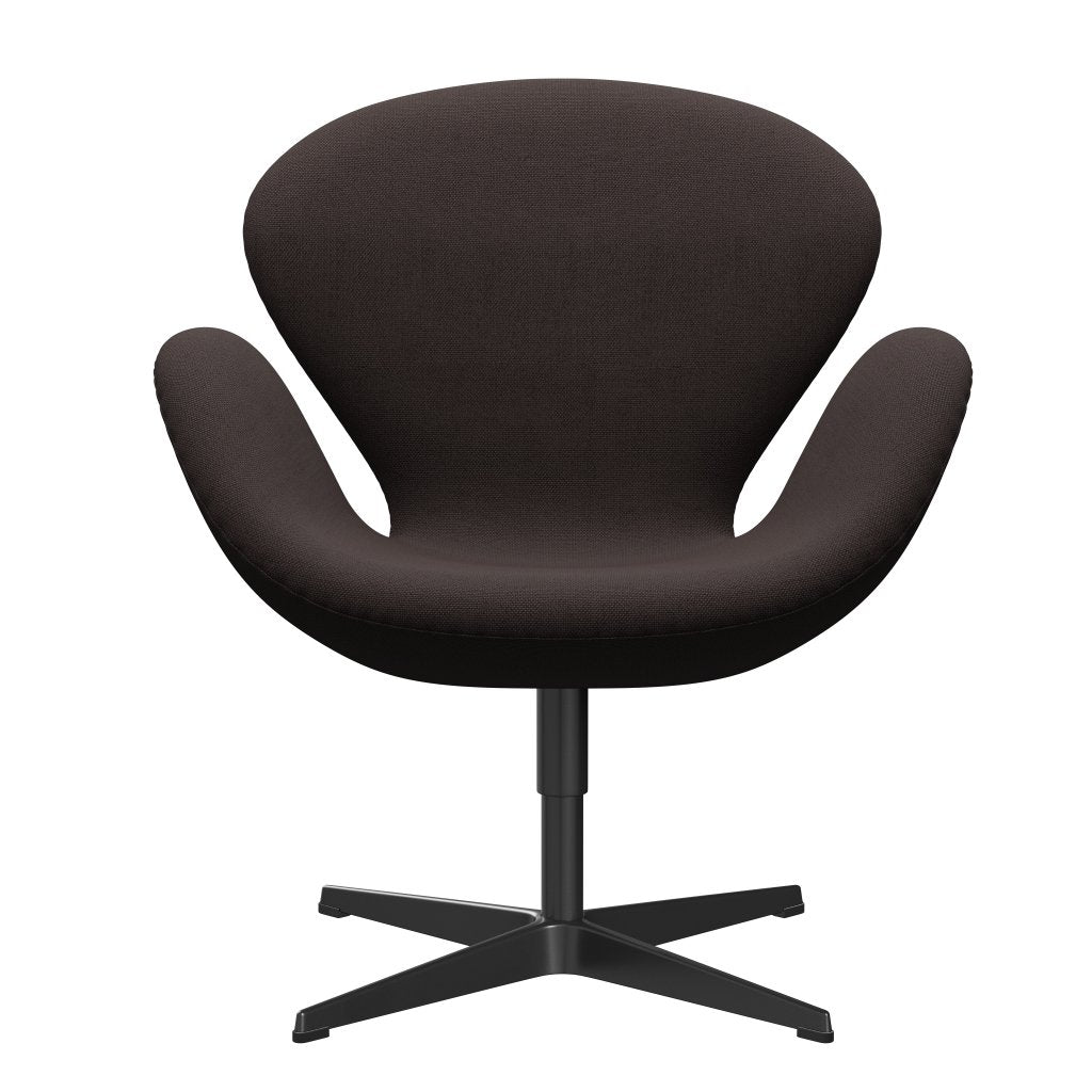 Fritz Hansen Swan Lounge Chair, Black Lacquered/Steelcut Dark Earth Brown
