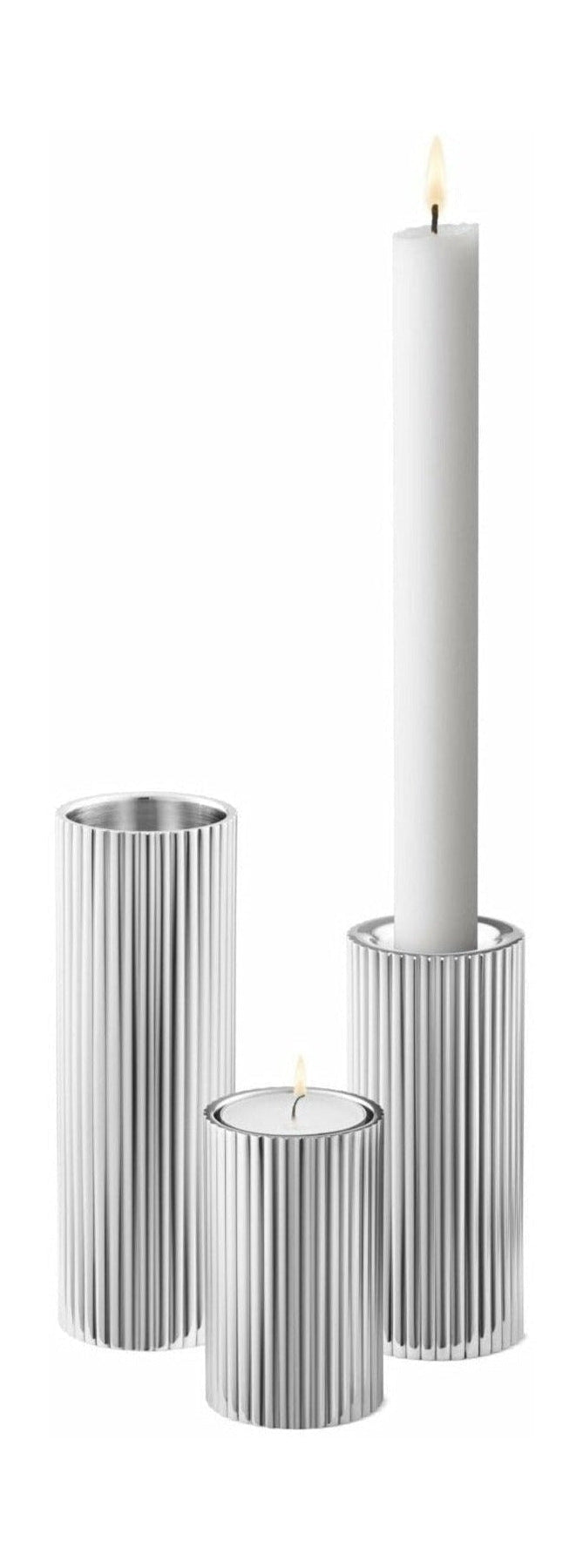 Georg Jensen Bernadotte Tealight & Candle Holder, Set Of 3, Stainless Steel