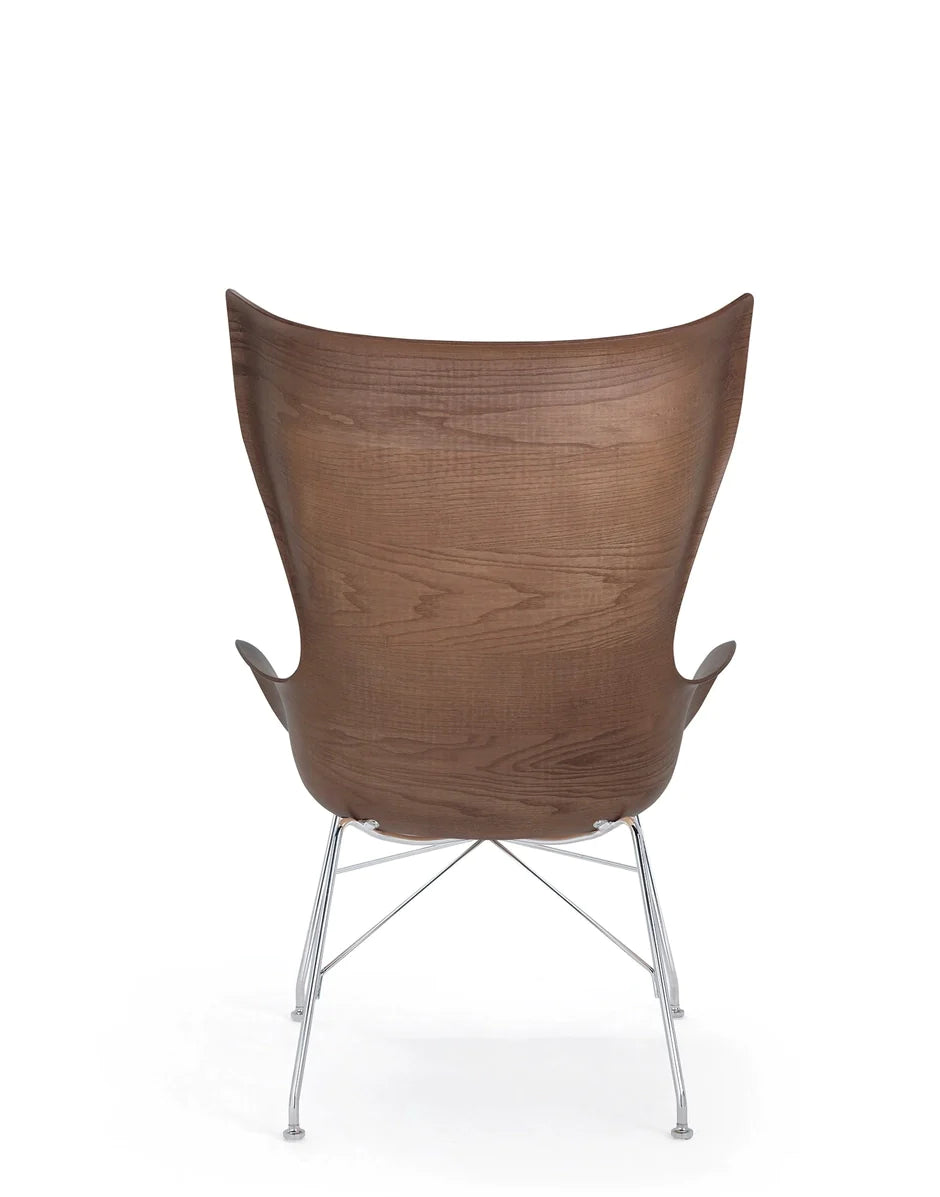 Kartell K/Wood Armchair Leather, Dark Wood/Chrome