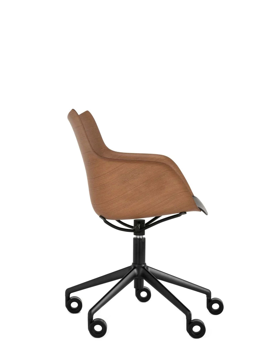 Kartell Q/Wood Armchair With Wheels, Dark Wood/Black